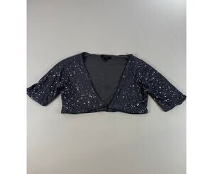 Express Gray Sequin Short Sleeve Shrug Button Hem Closure Size L